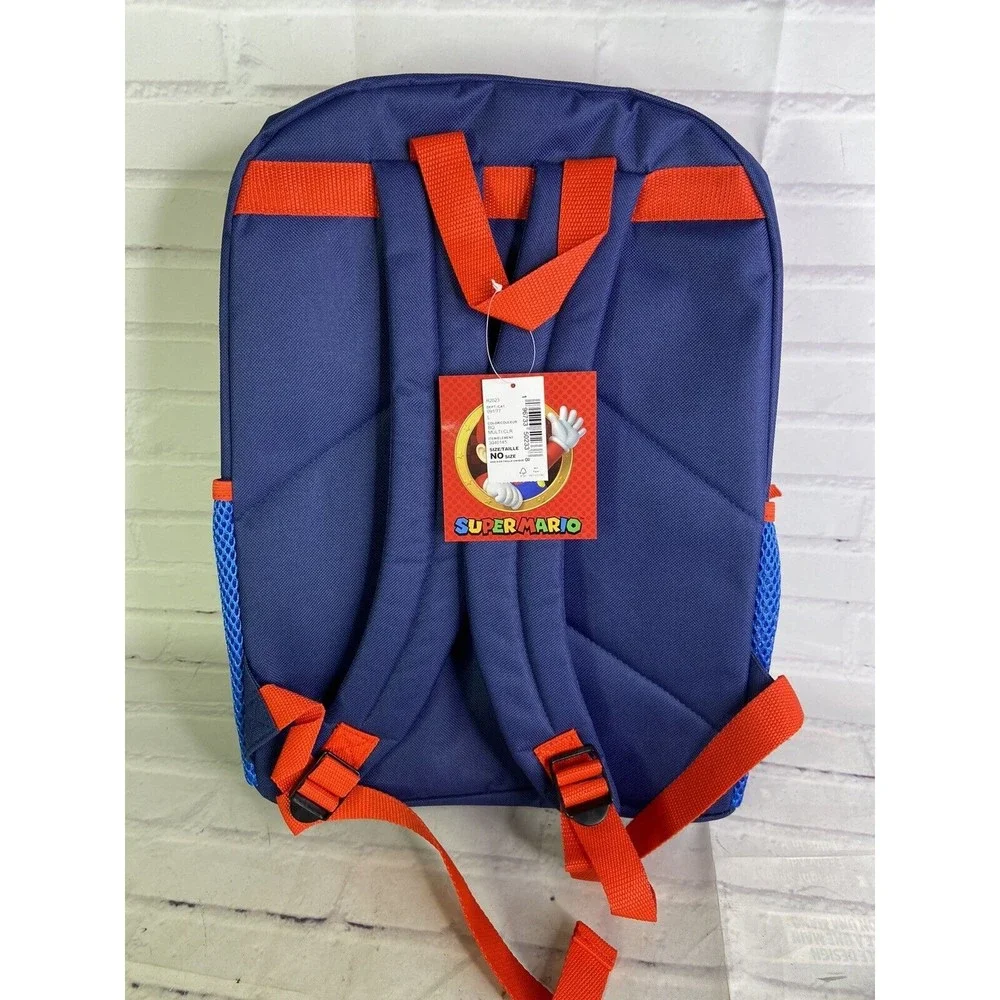 Nintendo Super Mario Logo School Backpack Bag Blue Red Zipper Closure NEW